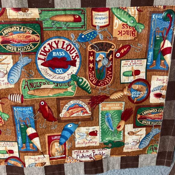 Vintage Handmade Fishing Tackle Apron Brown Gingham Check Retro Pocket Grilling - Picture 7 of 8